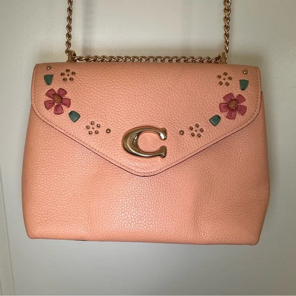 Like NEW! Coach Pink Tammie Shoulder Bag w/ Floral Whipstitch + Matching Wallet - Picture 8 of 16